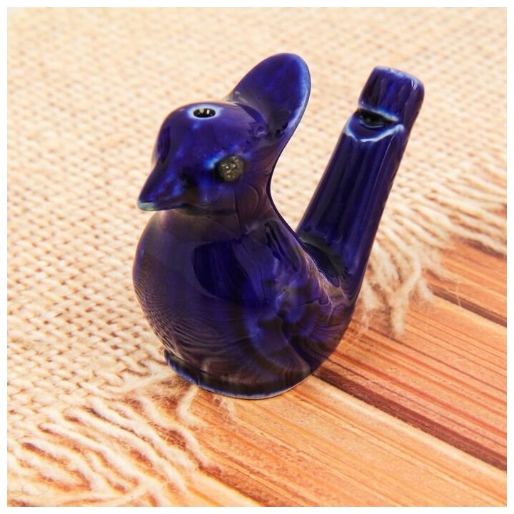 Свистулька КНР керамическая, Птичка с хохолком, синяя (2294783)