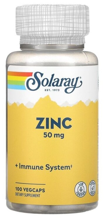 Капсулы Solaray Zinc, 150 г, 50 мг, 100 шт.