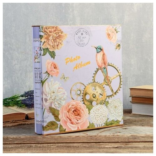 фото Фотоальбом на 300 фото 10х15 см "цветы, часы и птицы" в короб, зол.обв микс 33,5х30,5х5,5 см 4632629 yandex market
