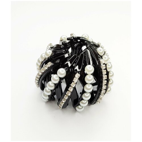 фото Резинка для волос, пластиковая, черная с бусинами и стразами, 1 шт. fashion jewelry