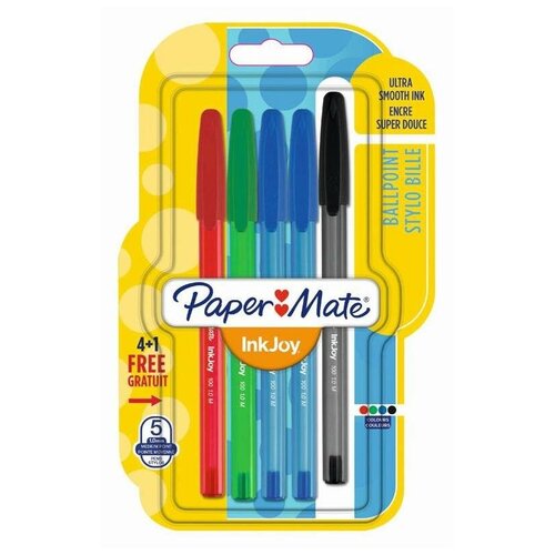 Набор шариковых ручек Paper Mate INKJOY (1956724) индив. пакет с европодвесом (5шт)