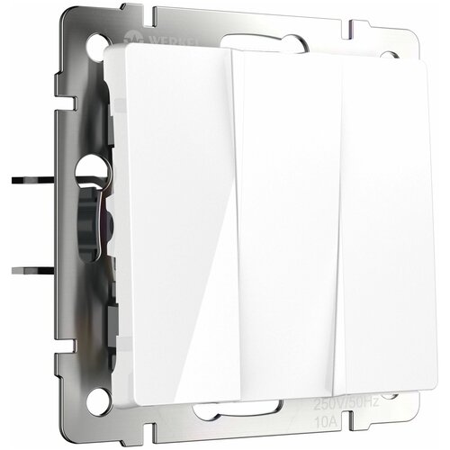Выключатель одноклавишный, IP20, 10 А белый, серебряный