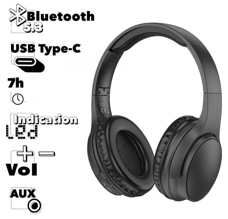 Bluetooth гарнитура HOCO W40 Mighty BT5.3 AUX/microSD/Type-C накладная (черный)