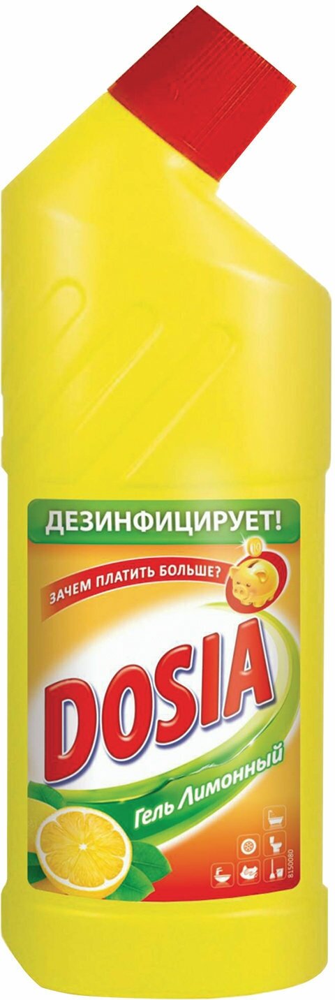 Чистящее средство 750 мл DOSIA (Дося) "Лимон" для сантехники дезинфицирующий и отбеливающий эффект гель