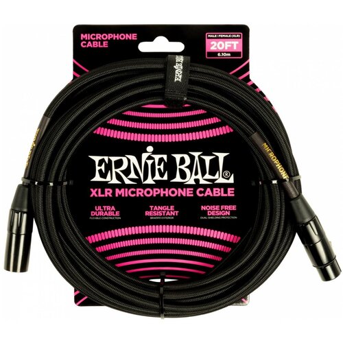 ERNIE BALL 6392 кабель микрофонный, оплетеный, XLR XLR, 6 м, черный