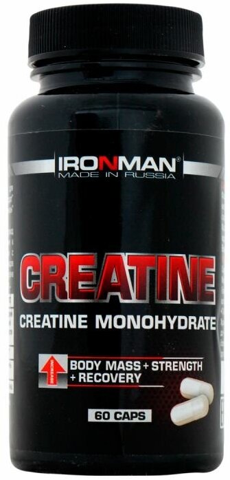 Креатин моногидрат Ironman 60 капсул/ Спортивное питание для набора мышечной массы