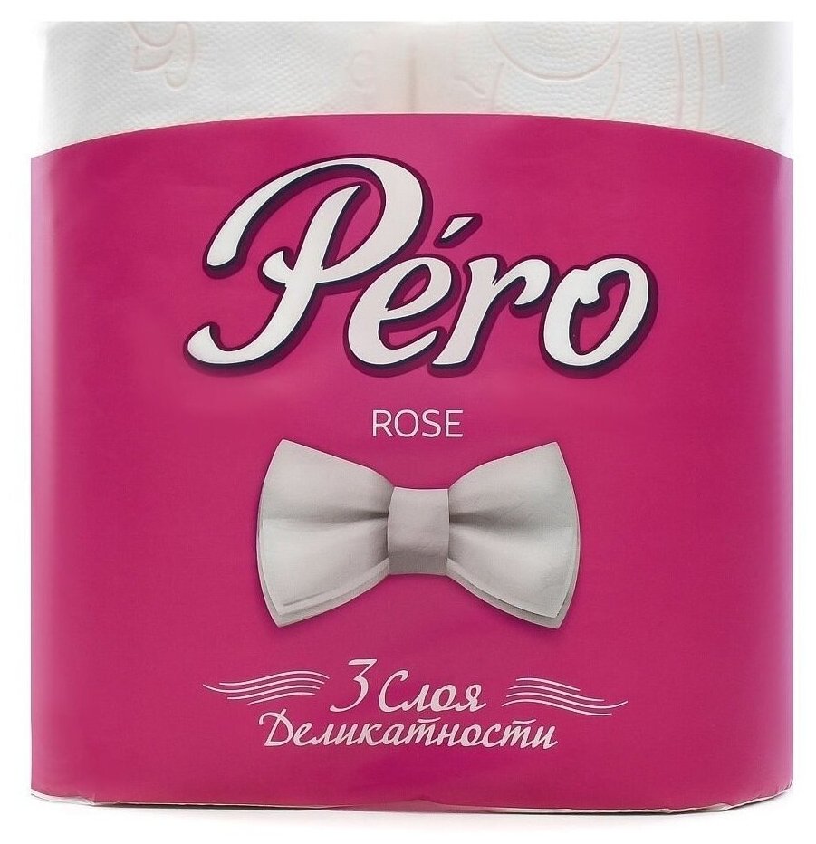 Туалетная бумага Pero, Rose, 3 слоя, 24 шт, с втулкой, белая