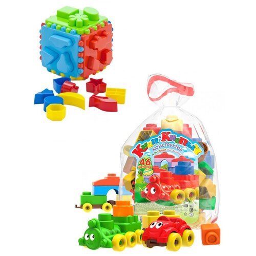 Развивающие игрушки для малышей набор Игрушка сортер Кубик логический большой + Конструктор Кноп-Кнопыч 46 дет. развивающие игрушки для малышей конструктор кноп кнопыч 46 крупных деталей игрушка сортер кубик логический малый