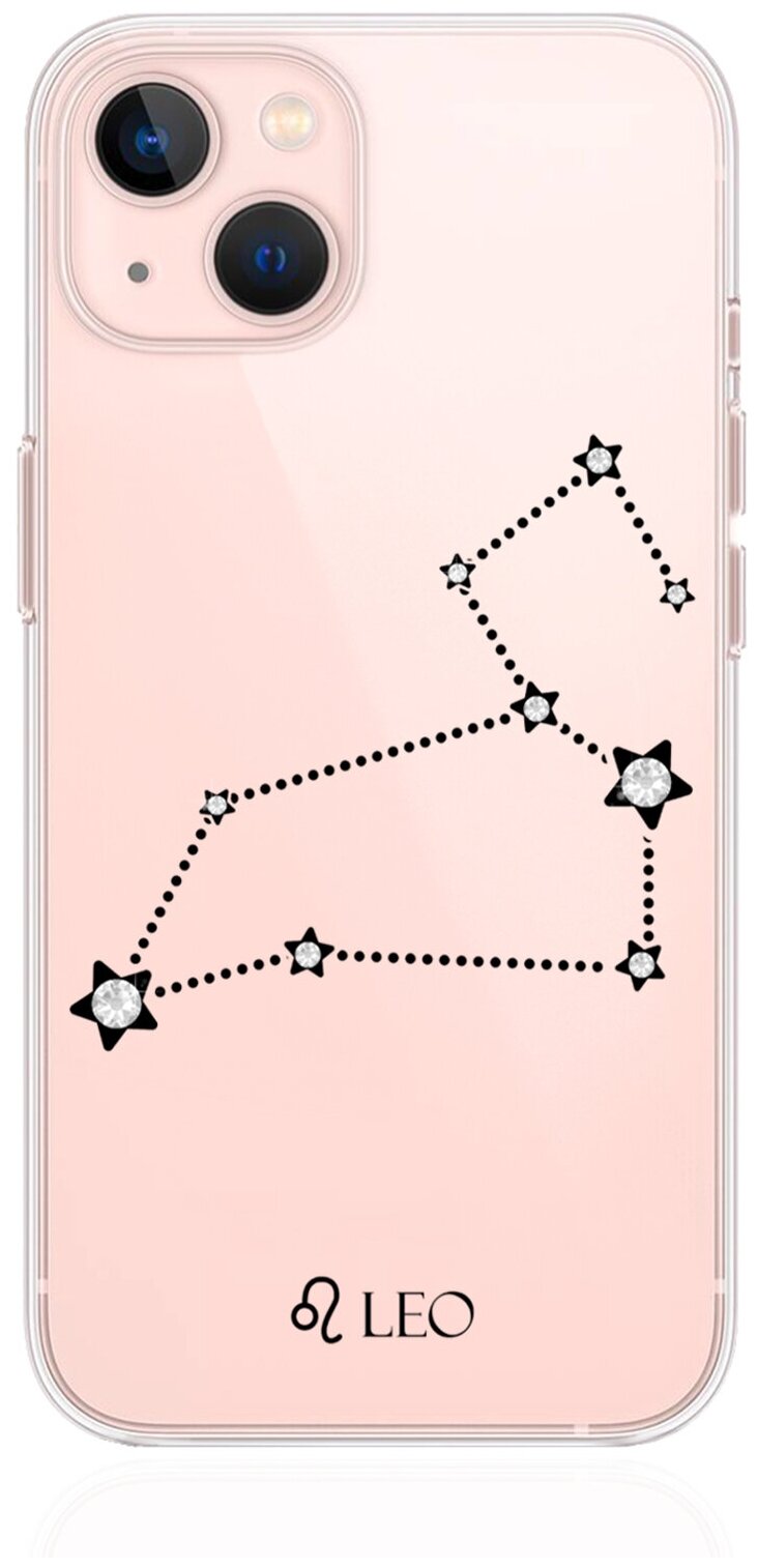 Прозрачный силиконовый чехол с кристаллами Lux для iPhone 13 Знак зодиака Лев Leo для Айфон 13