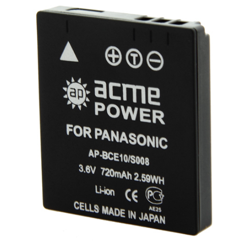 AcmePower AB-BCE10/ S008 Аккумулятор Li-ion, 3.6 V, 720 mAh для фотокамер Panasonic