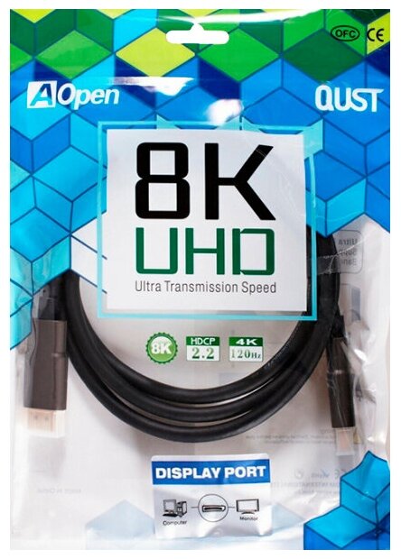 Кабель соединительный DISPLAY PORT v1.4, 8K@60Hz, 2m iOpen (Aopen/Qust)<ACG633-2M> VCOM Кабель AOpen/Qust DisplayPort (m)/DisplayPort (m) - 2 м (ACG633-2M) - фото №6