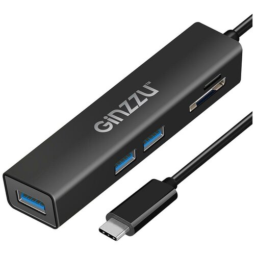 Карт-ридер Ginzzu EXT GR-566UB USB Type-C - 3xUSB 3.0/microSD/SD Black 17431