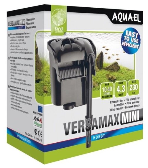 Внешний фильтр Aquael VERSAMAX mini для аквариума 10 - 40 л (230 л/ч, 4.3 Вт) Навесной каскадный