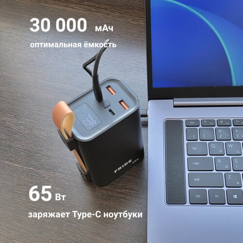 Внешний аккумулятор для ноутбука 65Вт 30000 мАч повербанк Gan TypeC PD PPS 65w Macbook Air Pro 13, Xiaomi, iPhone 12 13 14 фонарь светодиодный