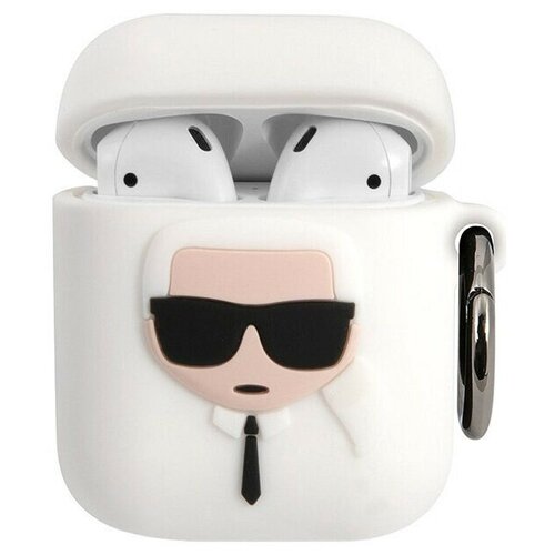 фото Чехол с карабином cg mobile karl lagerfeld silicone case with ring для airpods 1&2, цвет белый/черный (klaccsilkhwh)