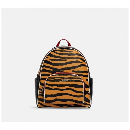 Рюкзак Coach черный с тигриным принтом и золотой фурнитурой Court Backpack With Tiger Print C6987