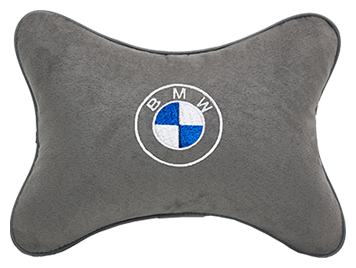 Подушка на подголовник алькантара L.Grey с логотипом автомобиля BMW