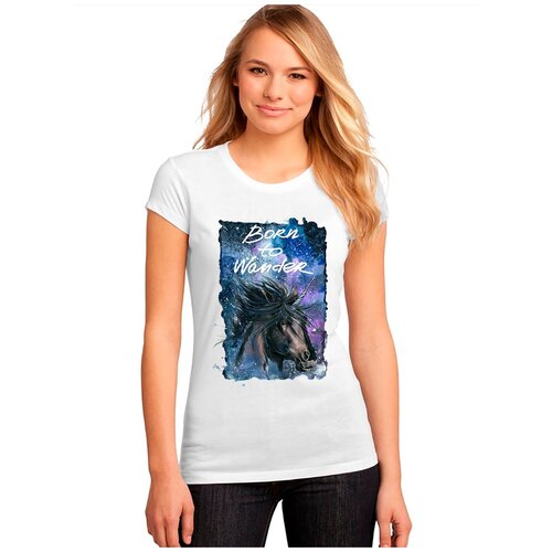 фото Женская белая футболка единорог, морда, грива. размер m drabs