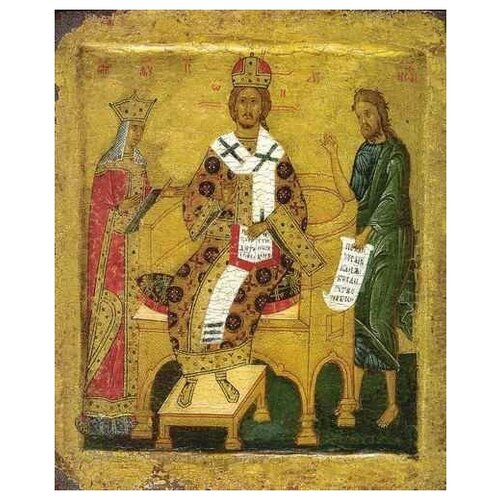 Освященная икона на дереве ручной работы - Спас Великий Архиерей, 15х20х3,0 см, арт А466
