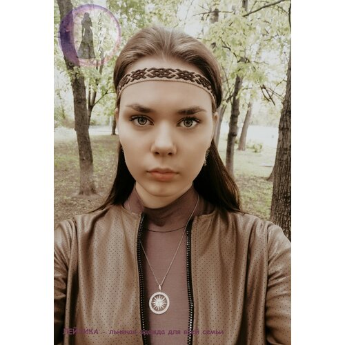 Очелье Славянский амулет бежево-коричневое