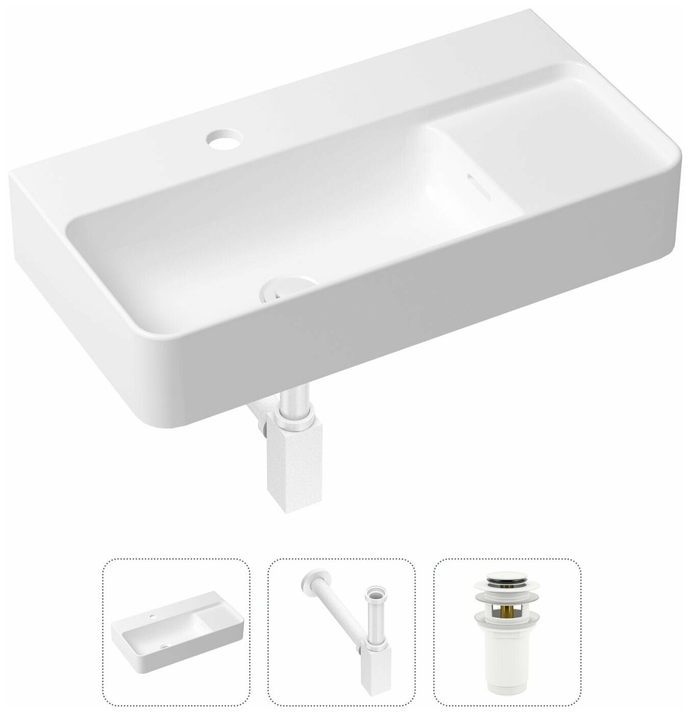 Комплект 3 в 1 Lavinia Boho Bathroom Sink 21520510: накладная фарфоровая раковина 60 см, металлический сифон, донный клапан