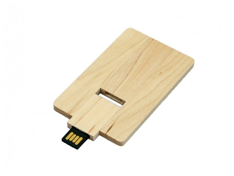 Выдивижная флешка в виде деревянной карточки (4 Гб / GB USB 2.0 Белый/White Wood-Card1 Flash drive)