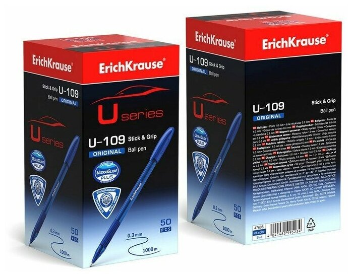 Ручка Erich Krause U-109 Original Stick&Grip Ultra Glide Technology шариковая синяя 1.0мм - фото №4