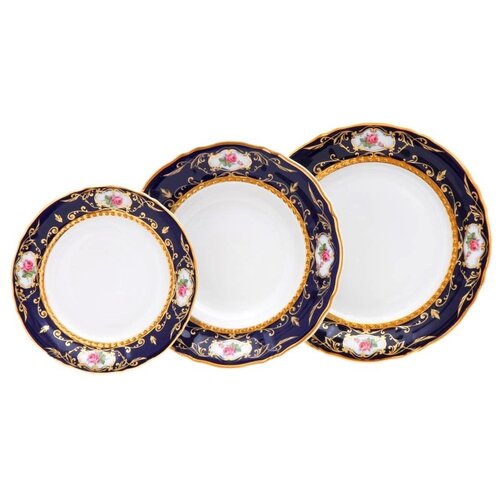 фото Набор тарелок 18 предметов (19, 23, 25 см) leander "соната /роза /кобальт" / 128377