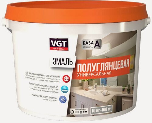 Изображение товара Эмаль универсальная ВД-АК-1179 VGT база А, белая, полуглянцевая (1кг)