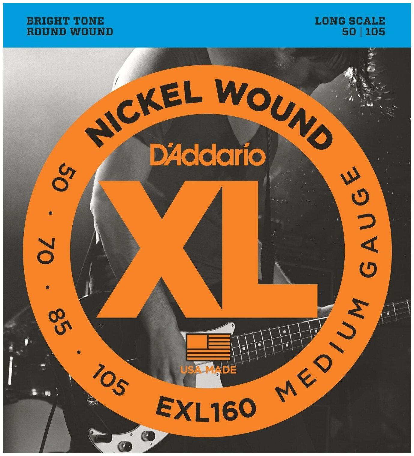 D'ADDARIO EXL160 Nickel Wound Bass, Medium, 50-105, Long Scale струны для бас-гитары, 50-105