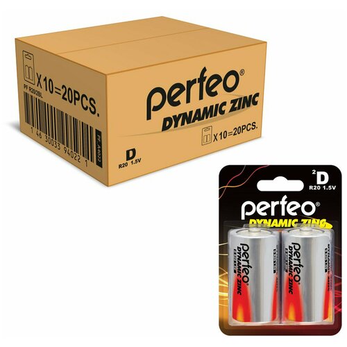 Батарейка Perfeo R20/2BL Dynamic Zinc, 20шт батарейки d r20 солевые 2шт 2 шт