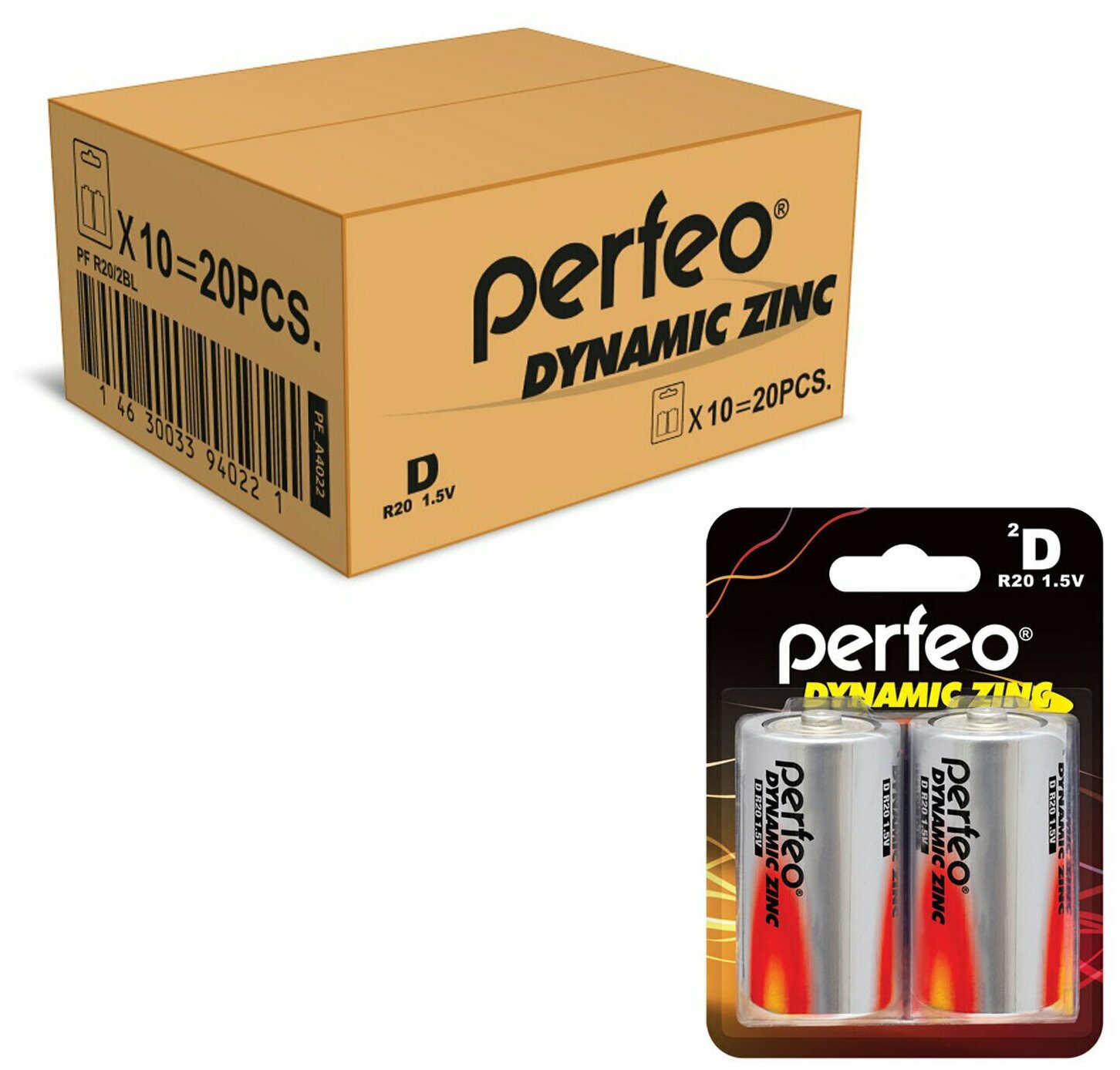 Батарейка Perfeo R20/2BL Dynamic Zinc 20шт