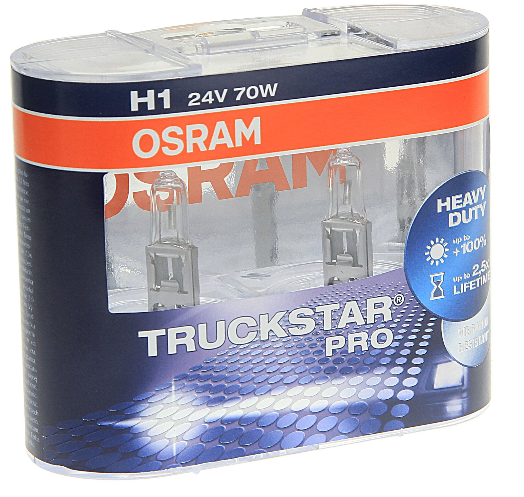 Автолампа H1 (70) P14.5s +100% TRUCKSTAR PRO (евробокс 2шт) 24V OSRAM /1/10/100 NEW