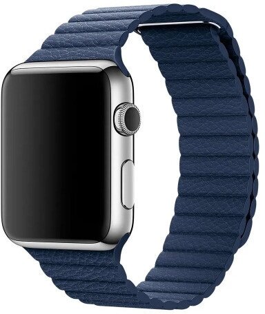 Ремешок для смарт-часов фитнес-браслета Apple Watch Series 1 2 3 4 SE 5 6 7 8 кожаный магнитный браслет Эпл Вотч 38/40/41 мм темно синий