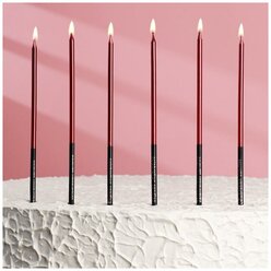 Свечи в торт "Праздник", 6 шт, 16 см, красный с чёрным 5122208