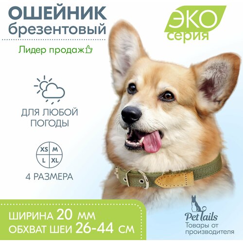 Ошейник для собак крупных пород PetTails Брезент, ширина 20мм, обхват шеи 26-44см, хаки ошейник для собак крупных пород pettails брезент ширина 20мм обхват шеи 26 44см хаки