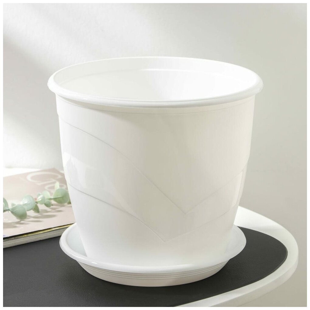 фото Горшок цветочный Sima-land с поддоном, "Венеция", 5,5 л, D 23 см, белый