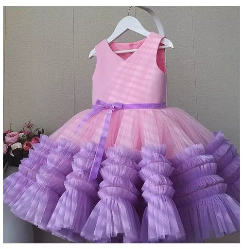 Платье нарядное, однотонное, размер 110/116, розовый