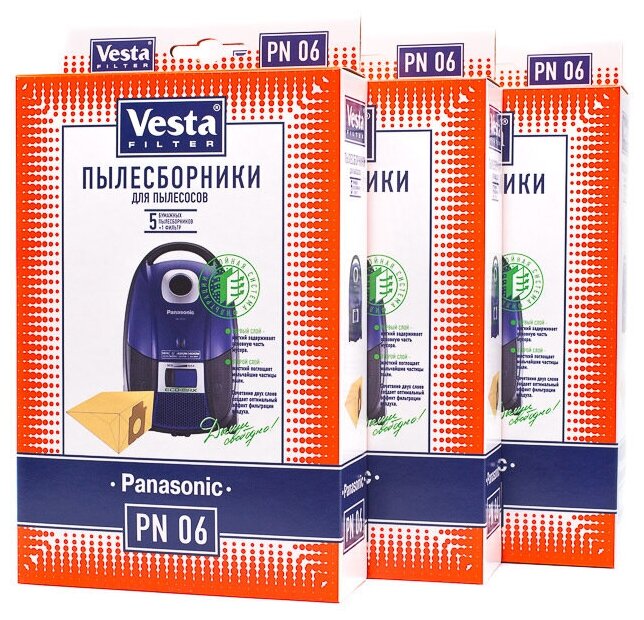 Vesta filter PN 06 XXl-Pack комплект бумажных пылесборников, 15 шт + 3 фильтра