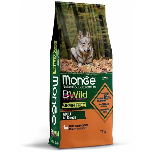 Сухой корм для собак Monge BWILD Feed the Instinct, утка, с картофелем 1 уп. х 1 шт. х 12 кг