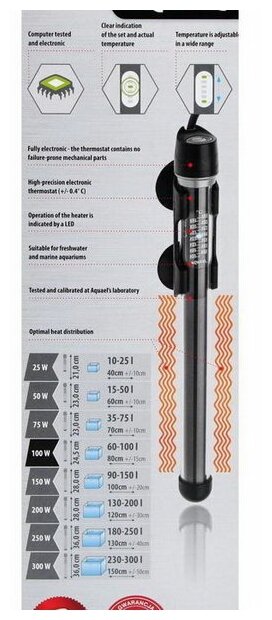 Нагреватель AQUAEL PLATINIUM HEATER 100 Вт для аквариума 60 - 100 л (стеклянный, регулируемый)