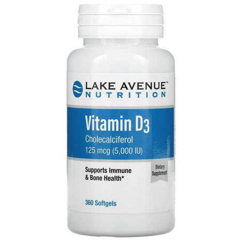 Капсулы Lake Avenue Vitamin D3, 150 г, 5000 МЕ, 360 шт.