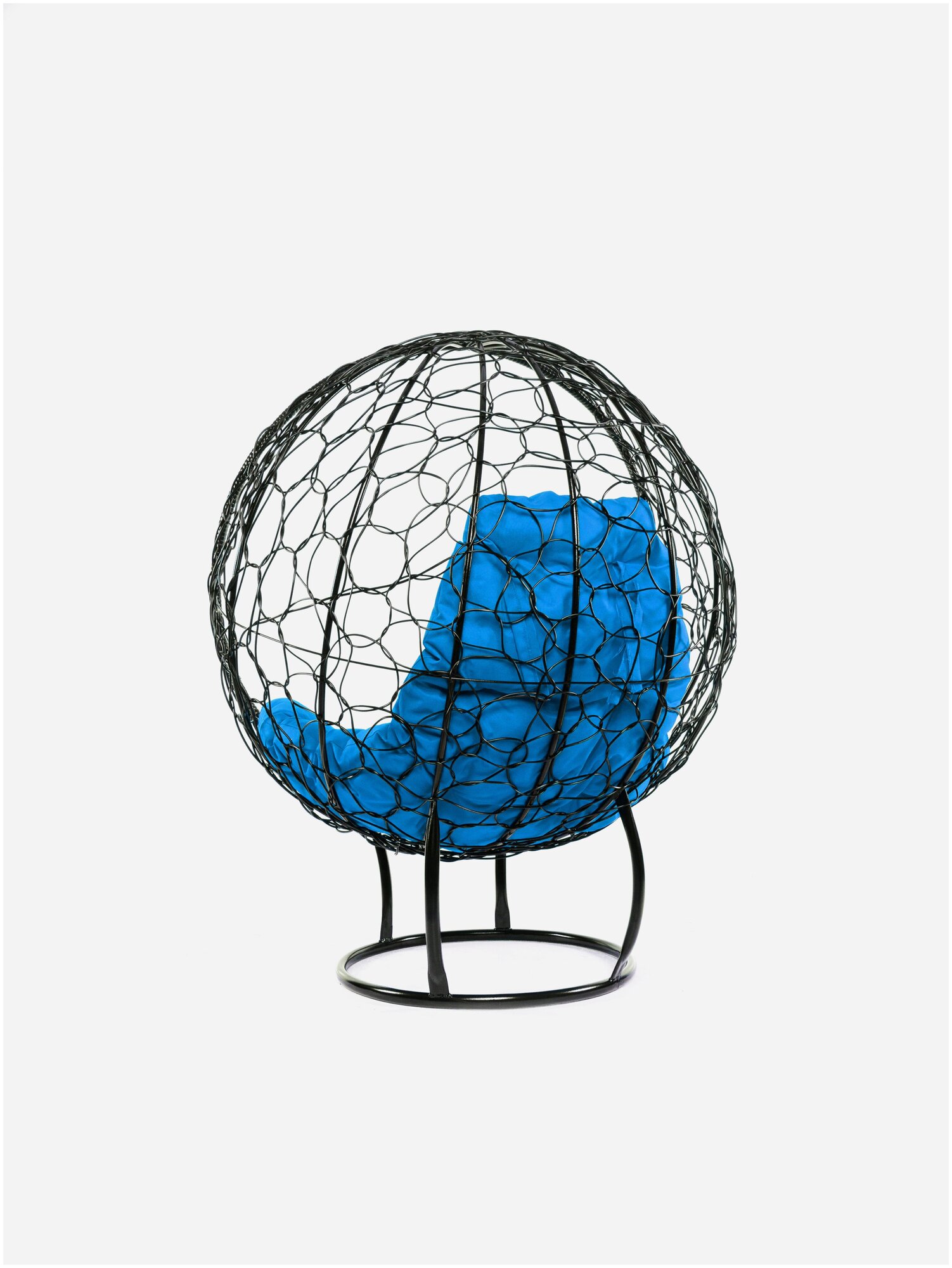 Кресло m-group круг на подставке ротанг серое, синяя подушка - фотография № 8