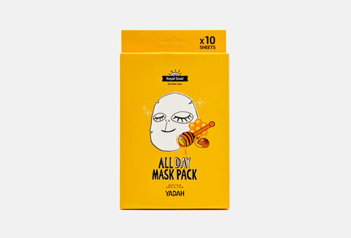 Маски на тканевой основе с муцином улитки и экстрактом мёда ALL DAY MASK PACK-ROYAL SNAIL