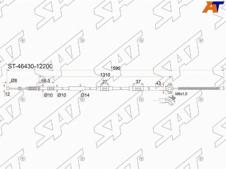 Трос ручника TOYOTA Corolla AE/EE10 /11 91- (барабан тормоза) левый SAT ST-46430-12300