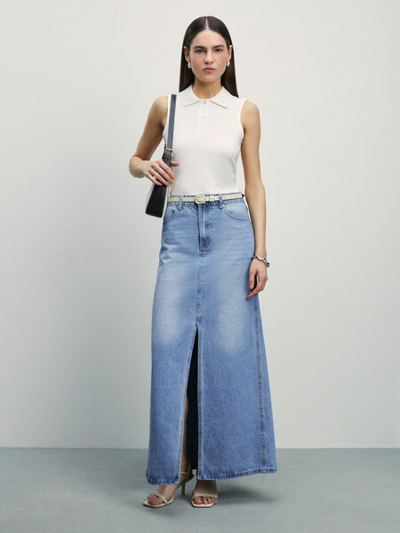 фото Zarina Поло без рукавов в рубчик, цвет Черный, размер M (RU 46), 4225577477-50