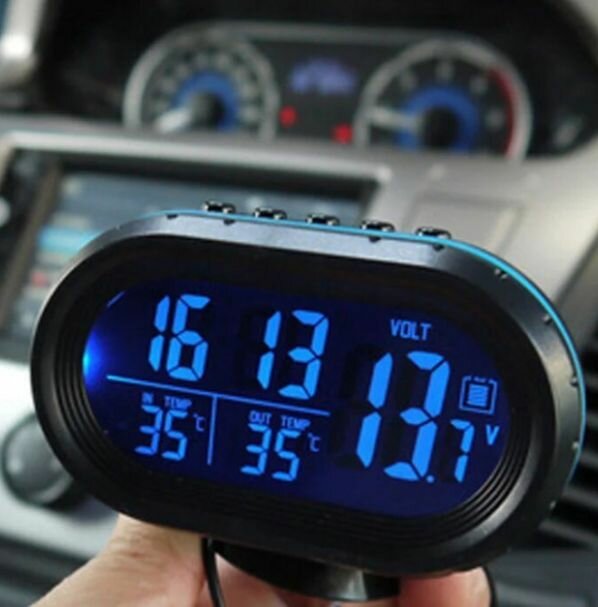 Автомобильные часы с подсветкой, вольтметром и термометром VST 7009V-5