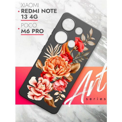 Чехол на Xiaomi Redmi Note 13 Pro 4G/Poco M6 Pro (Ксиоми Редми Ноте 13 Про 4г) черный матовый силиконовый с защитой камер, Brozo(принт) Ржавый Пион чехол на xiaomi redmi note 13 pro 4g poco m6 pro ксиоми редми ноте 13 про 4г поко м6 про черный матовый силиконовый miuko принт котик chill