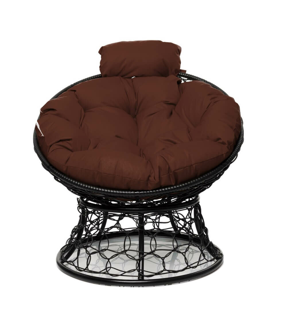 Кресло "Папасан" мини с ротангом чёрное / коричневая подушка M-Group