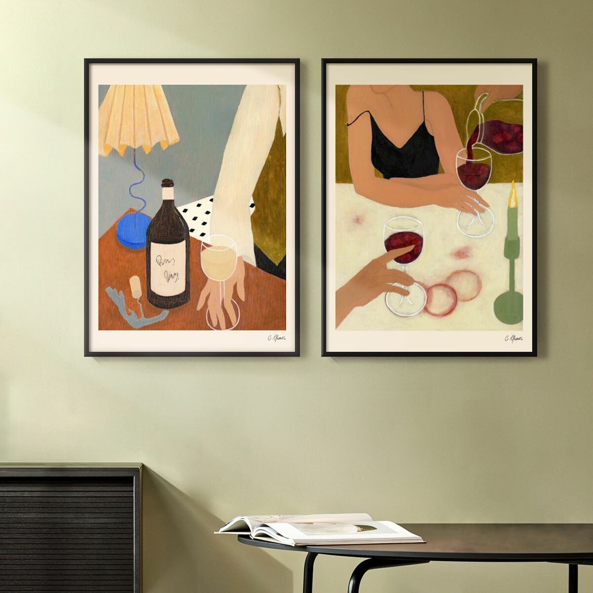 Постер 2 шт 50х70 без рамки "Пара с бокалами" набор картин для интерьера